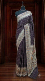 Dark Purple Printed Tussar Saree 