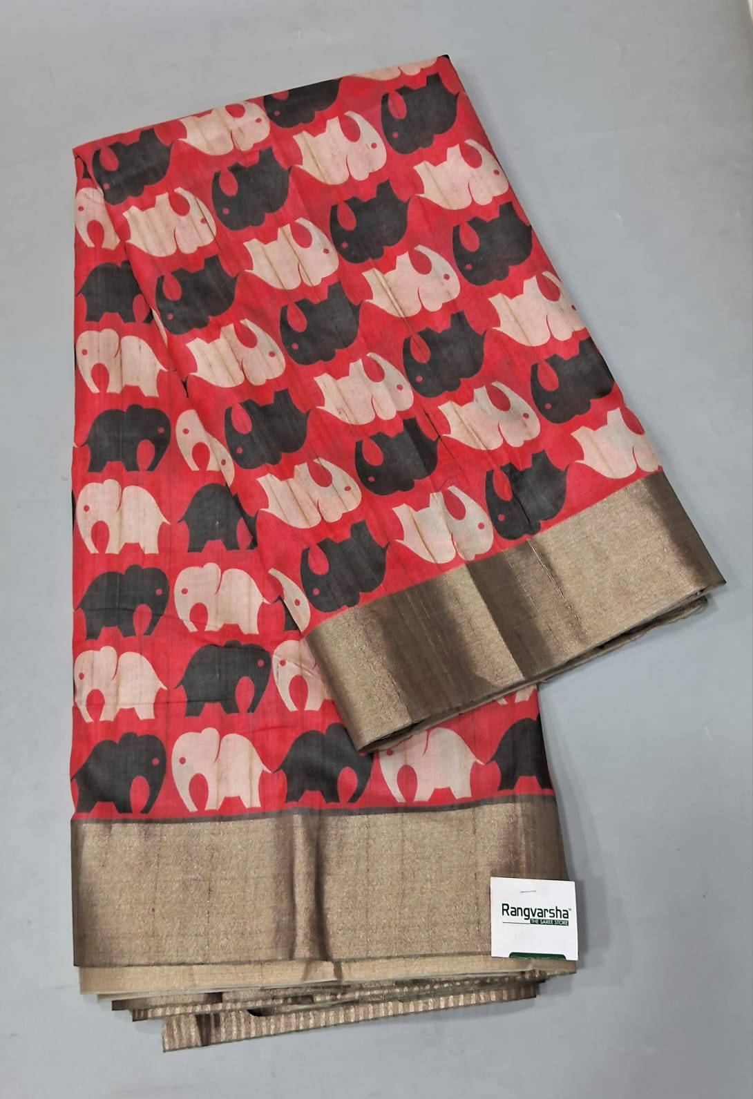 Fire Red Tussar Saree