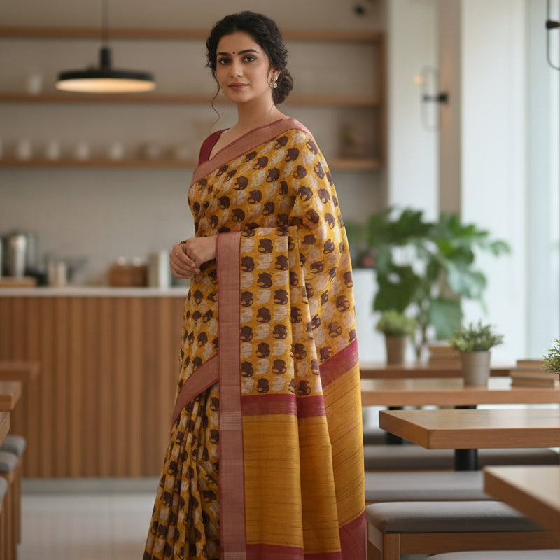 Yellow Tussar Saree 