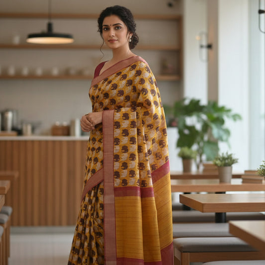 Yellow Tussar Saree 