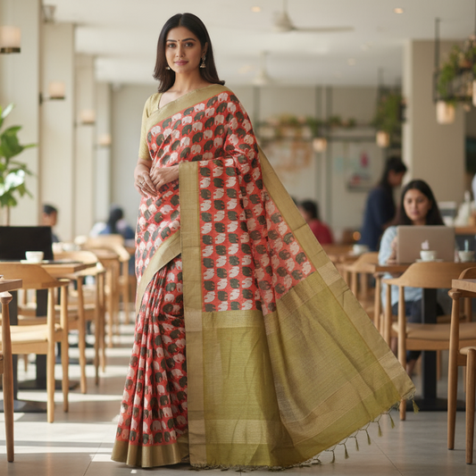 Orange Tussar Saree