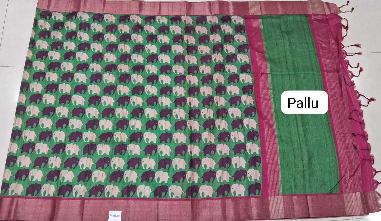 Green Tussar Saree Pallu