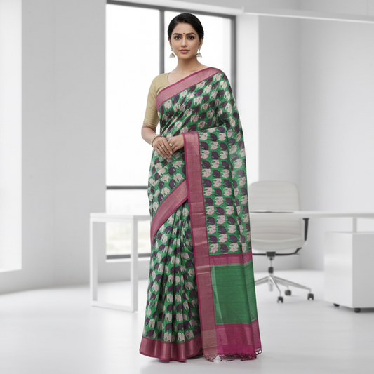 Green Tussar Saree