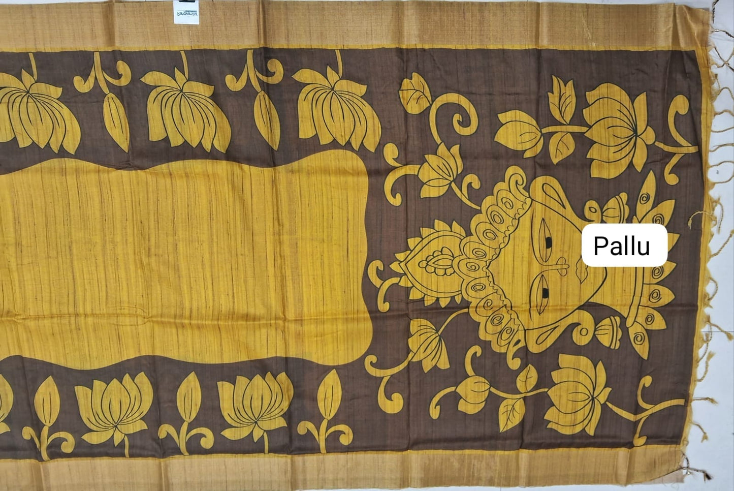 Mango Yellow Tussar Saree  Pallu