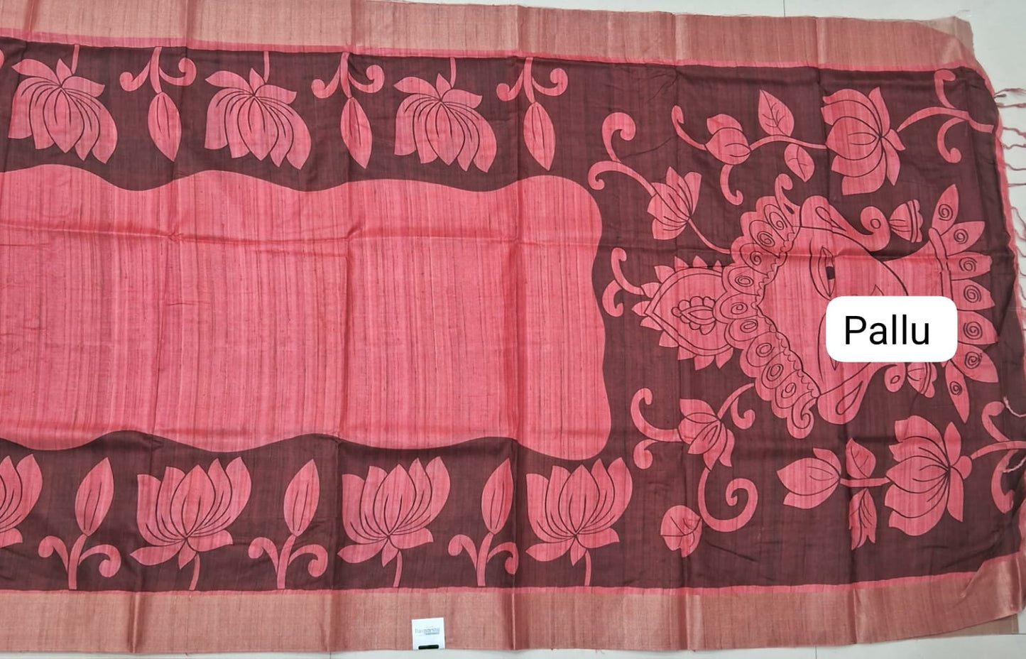 Flamigo Pink Tussar Saree Pallu