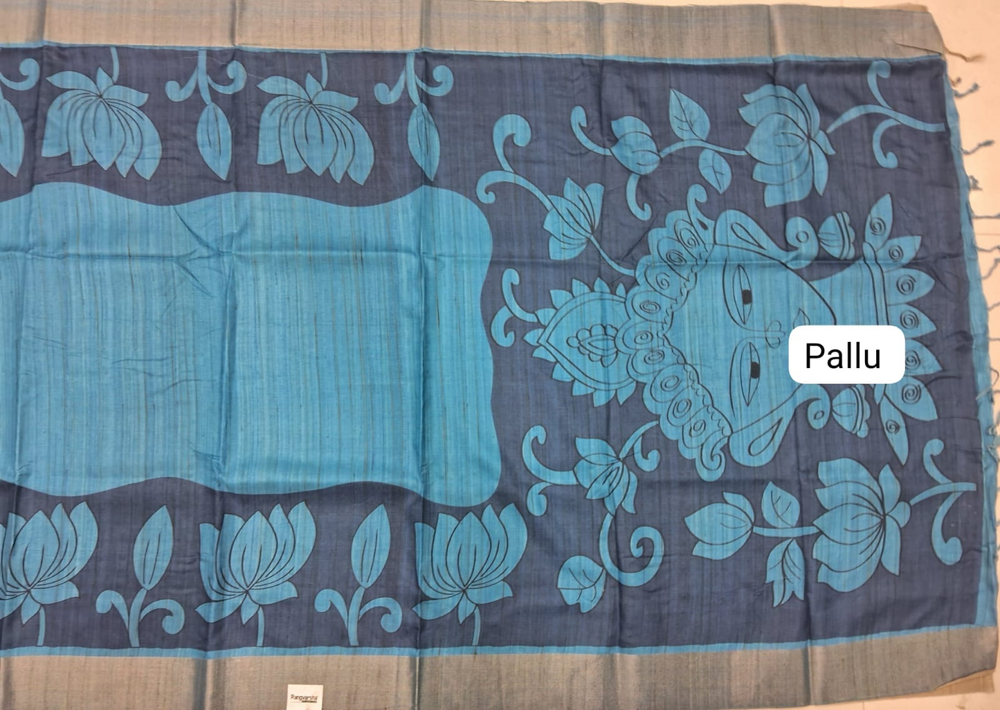 Sky Blue Tussar Saree Pallu