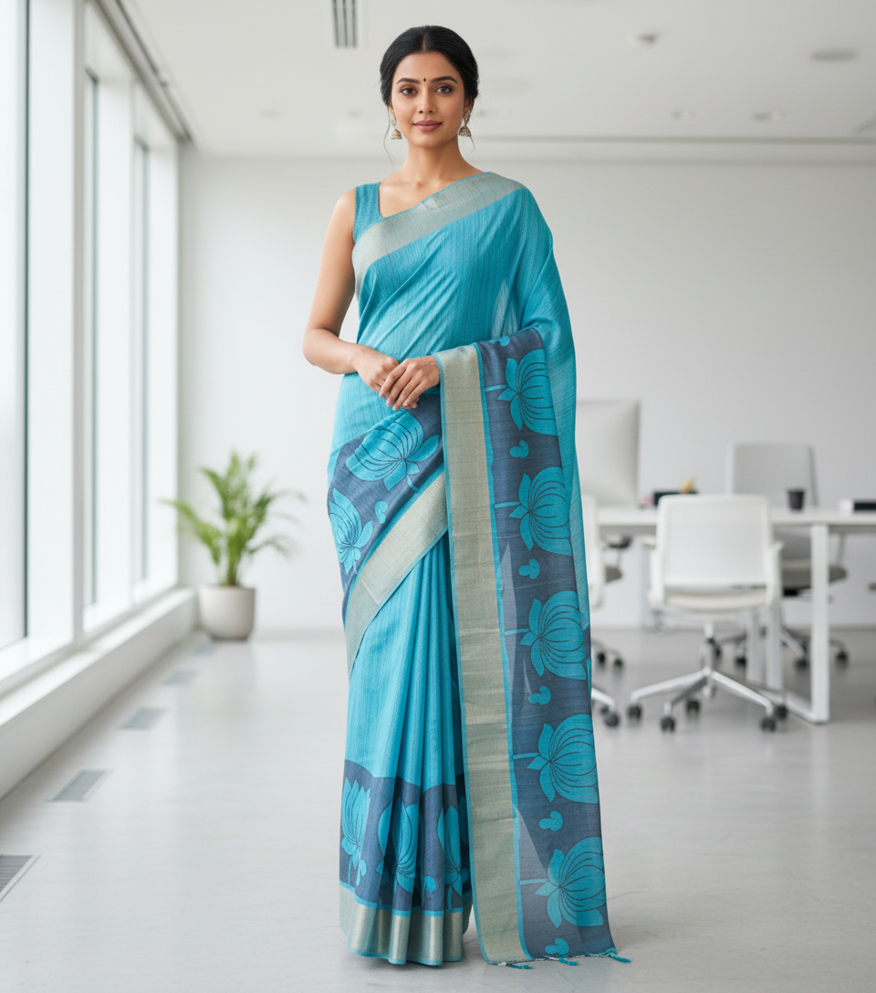 Sky Blue Tussar Saree