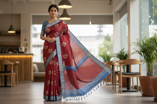 Maroon Tussar Saree