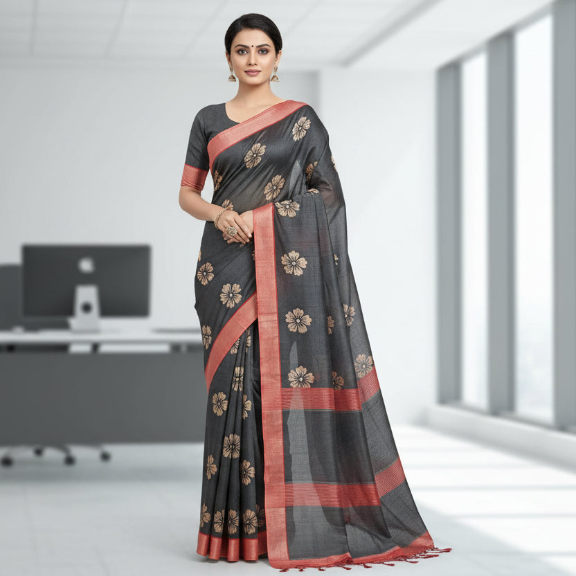 Black Tussar Saree  Saree