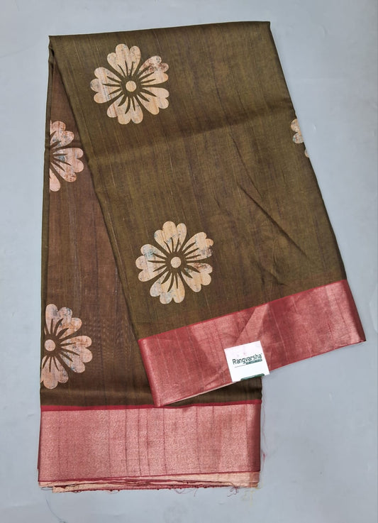 Olive Green Tussar Saree