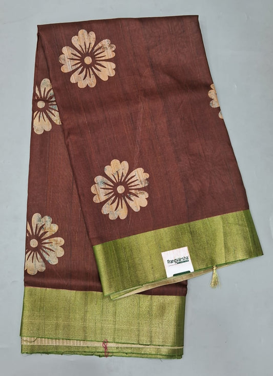 Chocolate Brown Tussar Saree