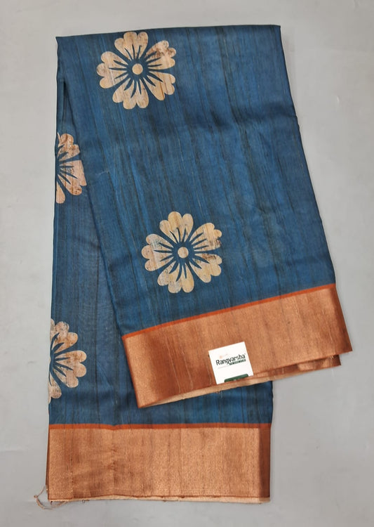 Regal Blue Tussar Saree 