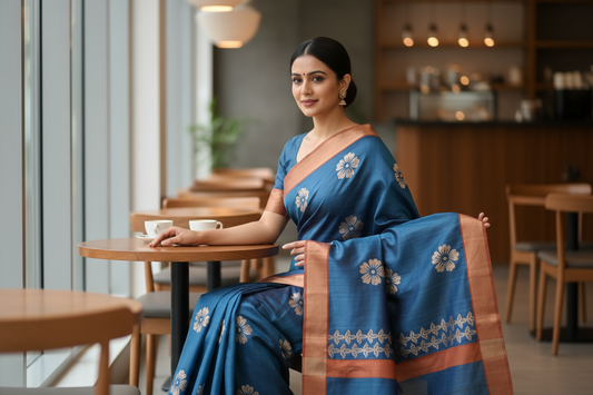Regal Blue Tussar Saree