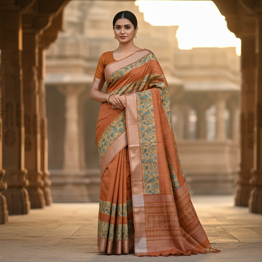 Orange Tussar Saree