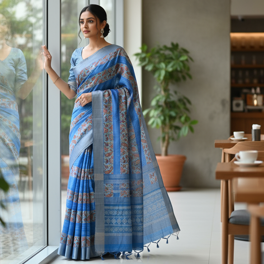Royal Blue Tussar Saree