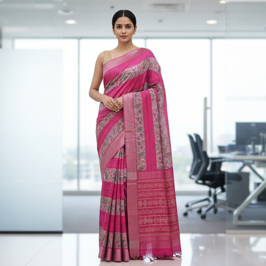 Rani Pink Tussar Saree 