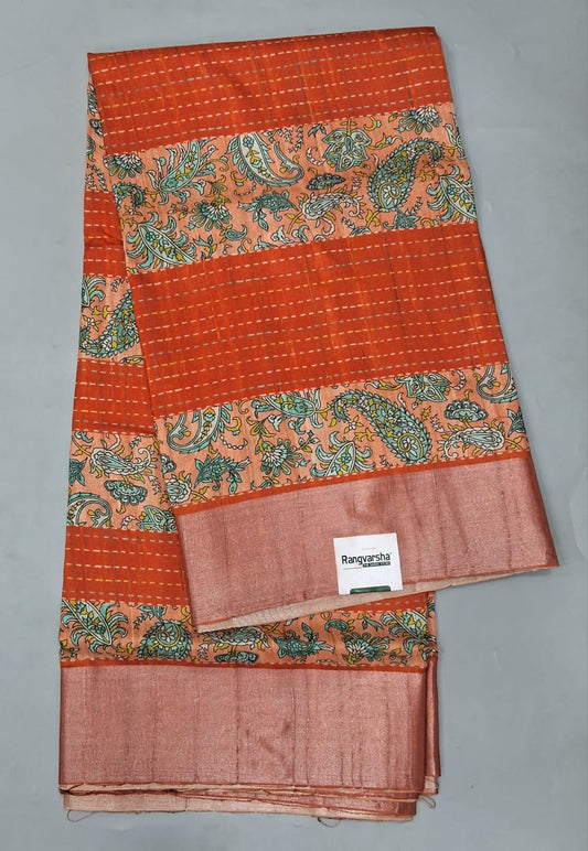 Dark Orange Tussar Saree 