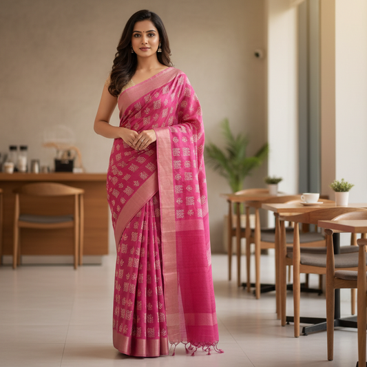 Rani Pink Tussar Saree