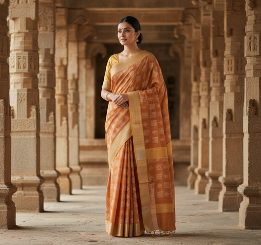 Mustard Yellow Tussar Saree