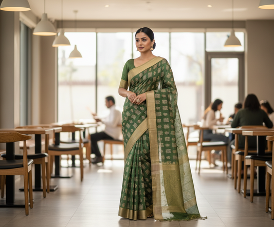 Green Tussar Saree