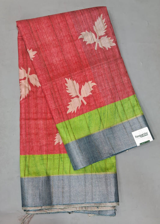 Reddish Pink Tussar Saree