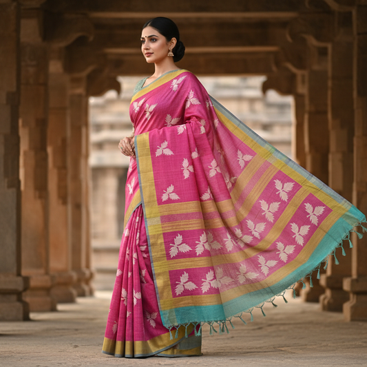 Melon Pink Tussar Saree