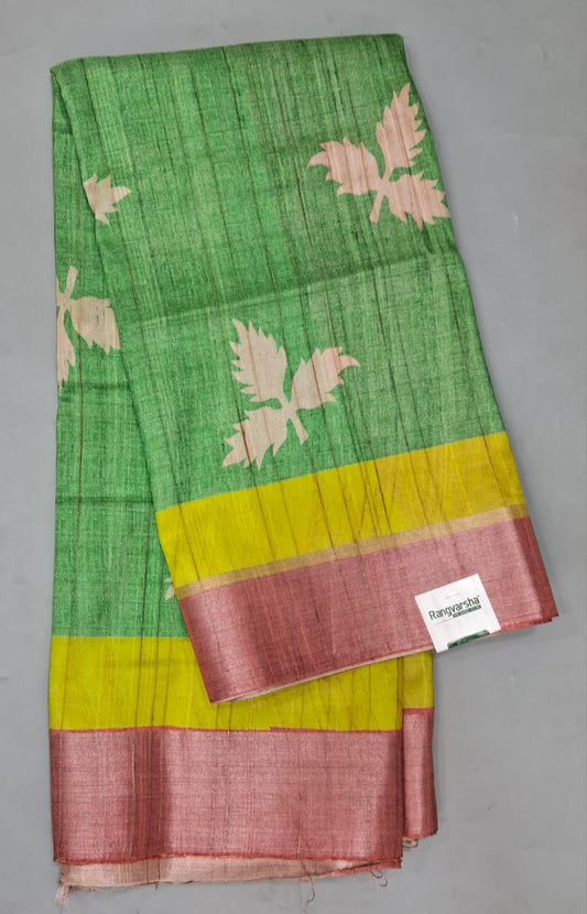 Parrot Green Tussar Saree 