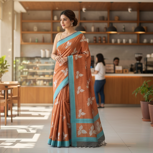 Brown Tussar Saree Pallu