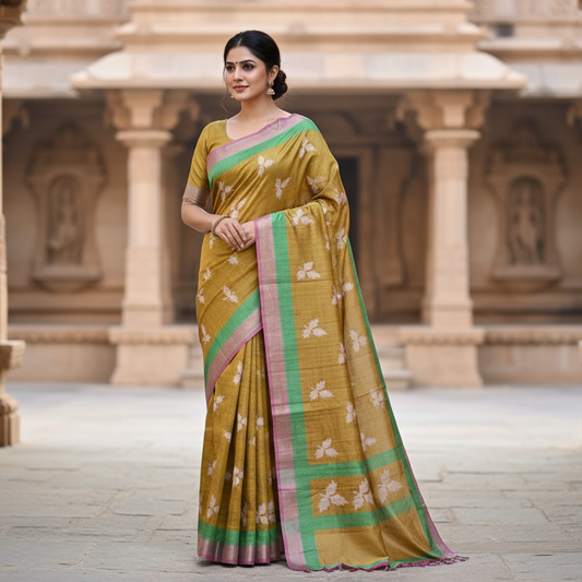 Mehandi Green Tussar Saree
