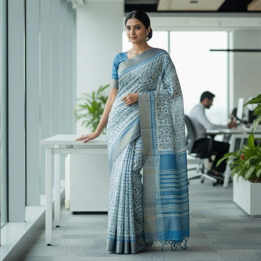Off-White Tussar Saree