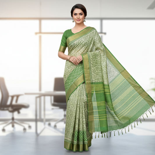 Pista Green Tussar Saree