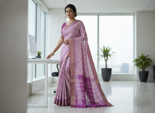 Blush Pink Tussar Saree 