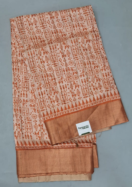 Peach Tussar Saree