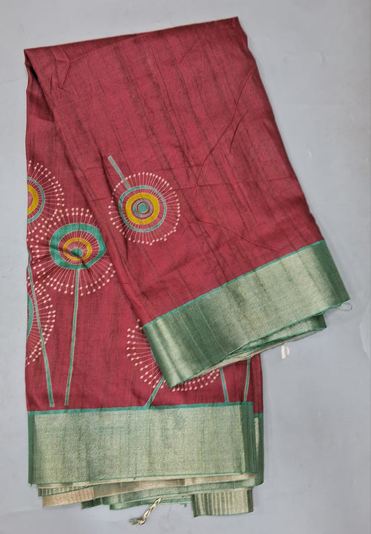 Maroon Tussar Saree