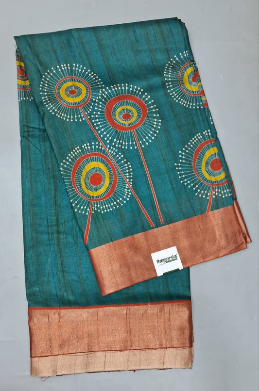 Peacock Blue Tussar Saree 