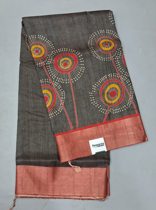 Elephant Grey Tussar Saree Pallu