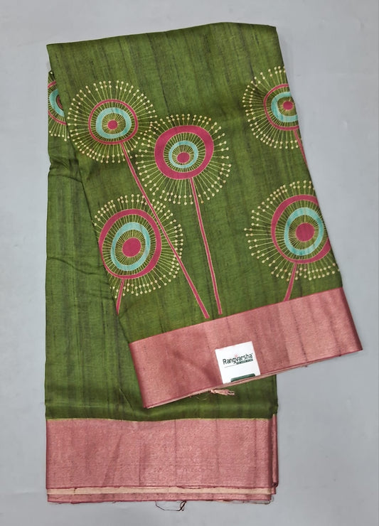 Grass Green Tussar Saree