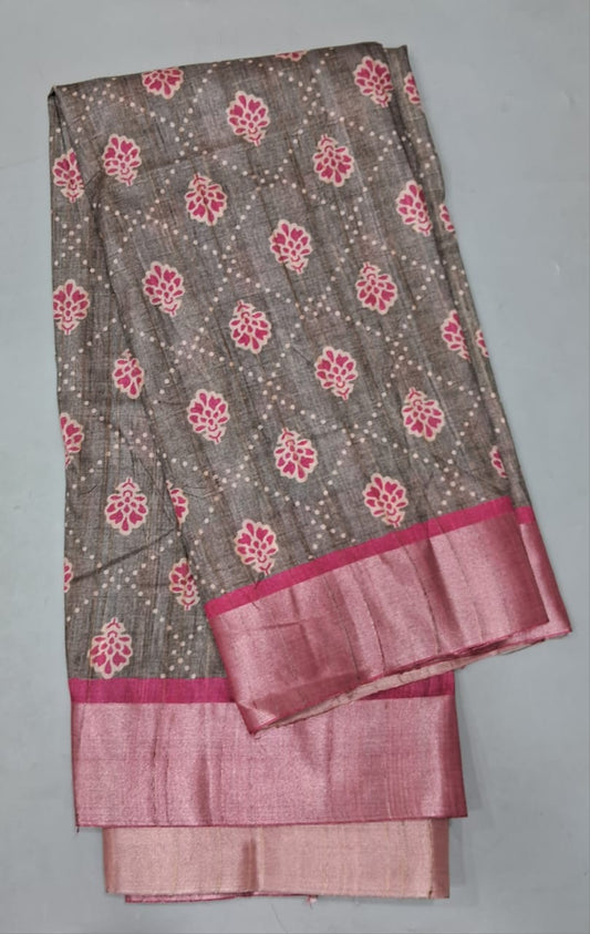 Elephant Grey Tussar Saree