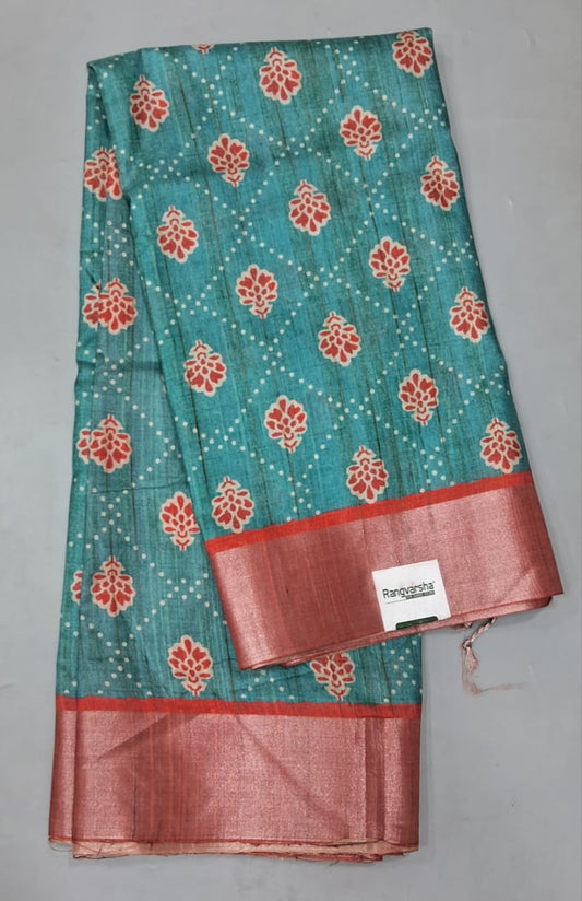 Teal Blue Tussar Saree