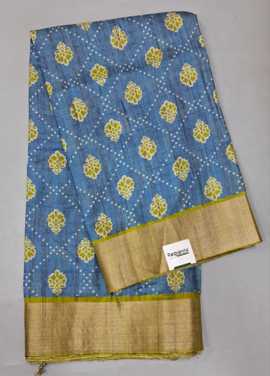 Caribbean Blue Tussar Saree