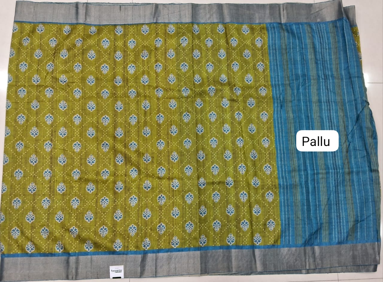 Olive Green Tussar Saree Pallu
