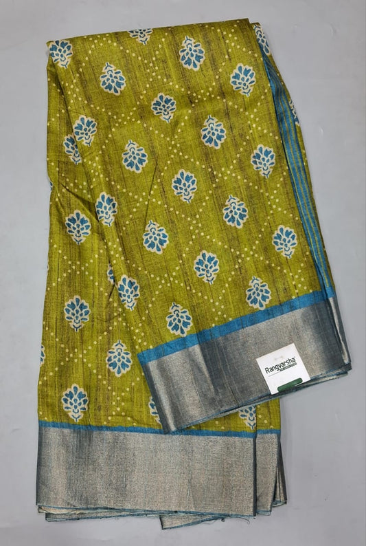 Olive Green Tussar Saree