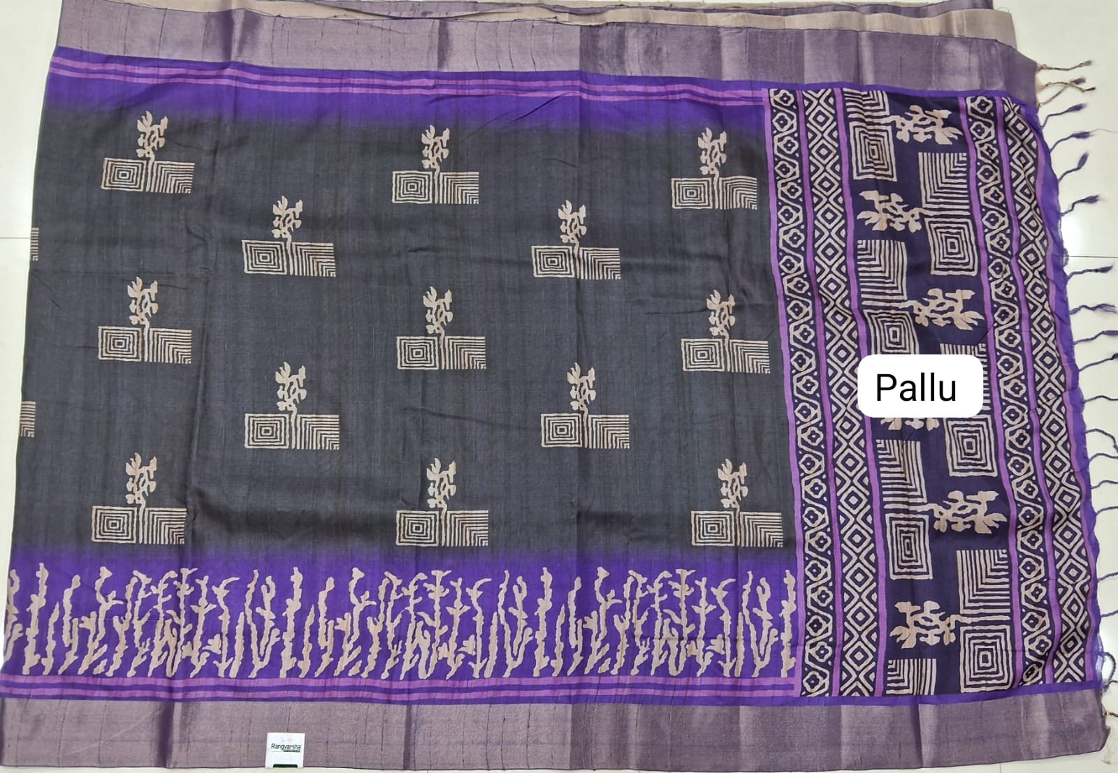 Black Tussar Saree  Pallu