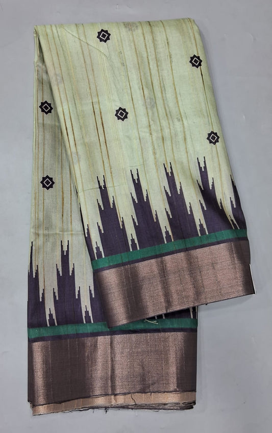 Light Pista Green Tussar Saree