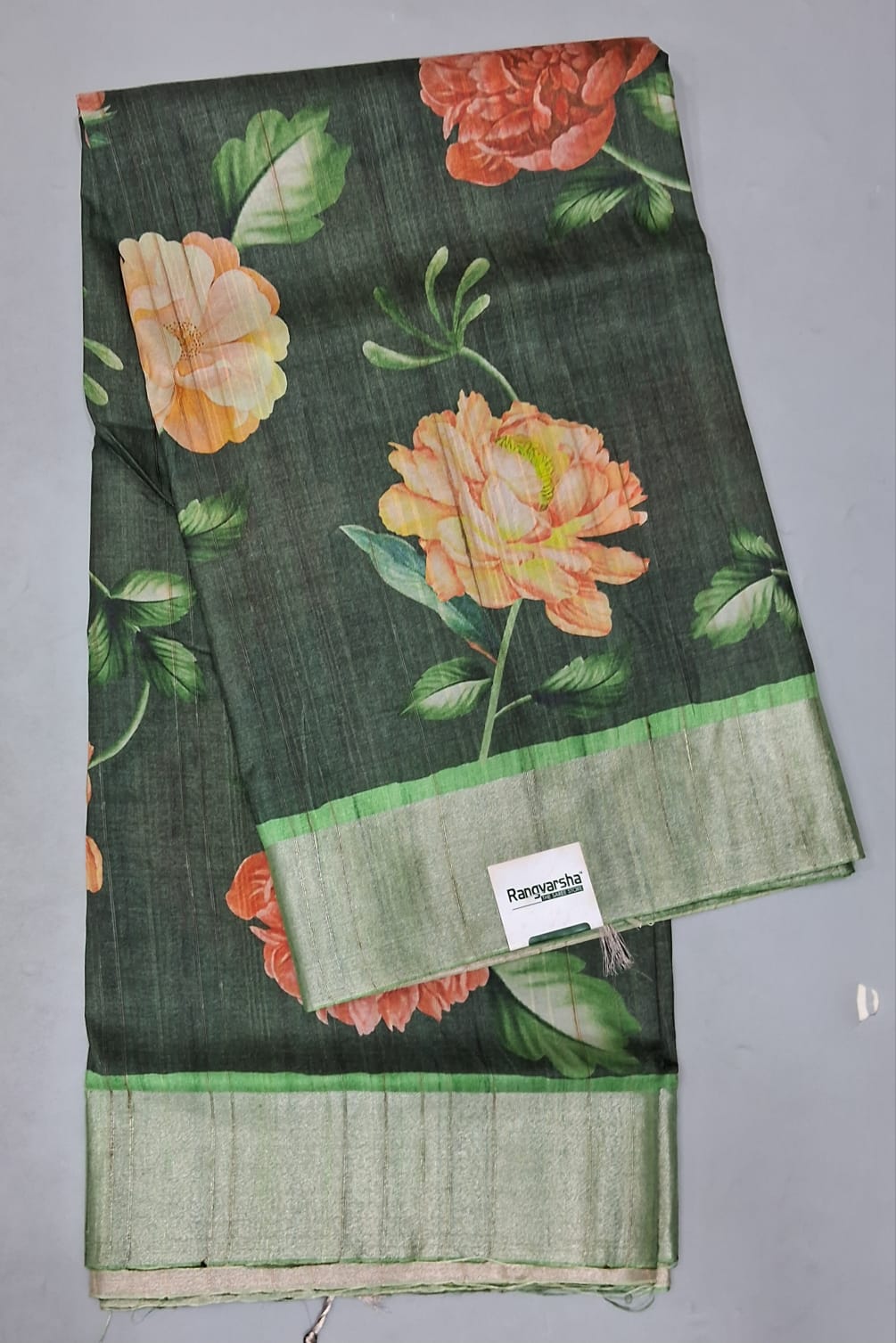 Dark Green Tussar Saree