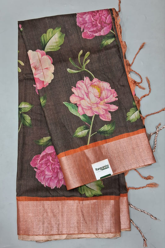 Dark Brown Tussar Saree 