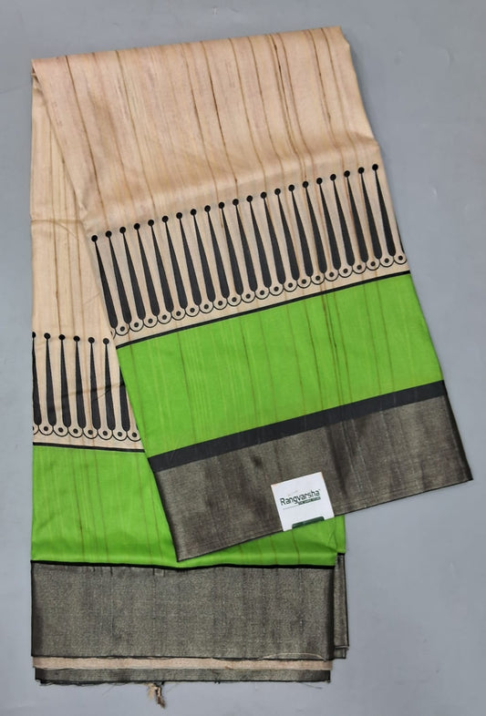 Beige Tussar Saree