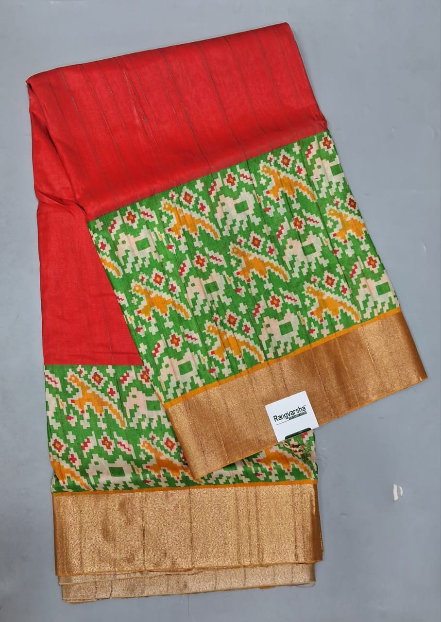 Fire Red Tussar Saree