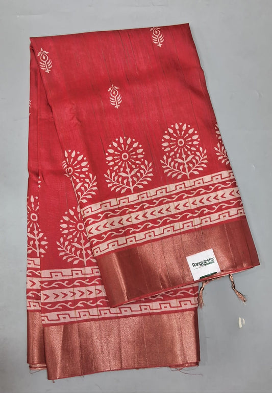 Tomato Red Tussar Saree