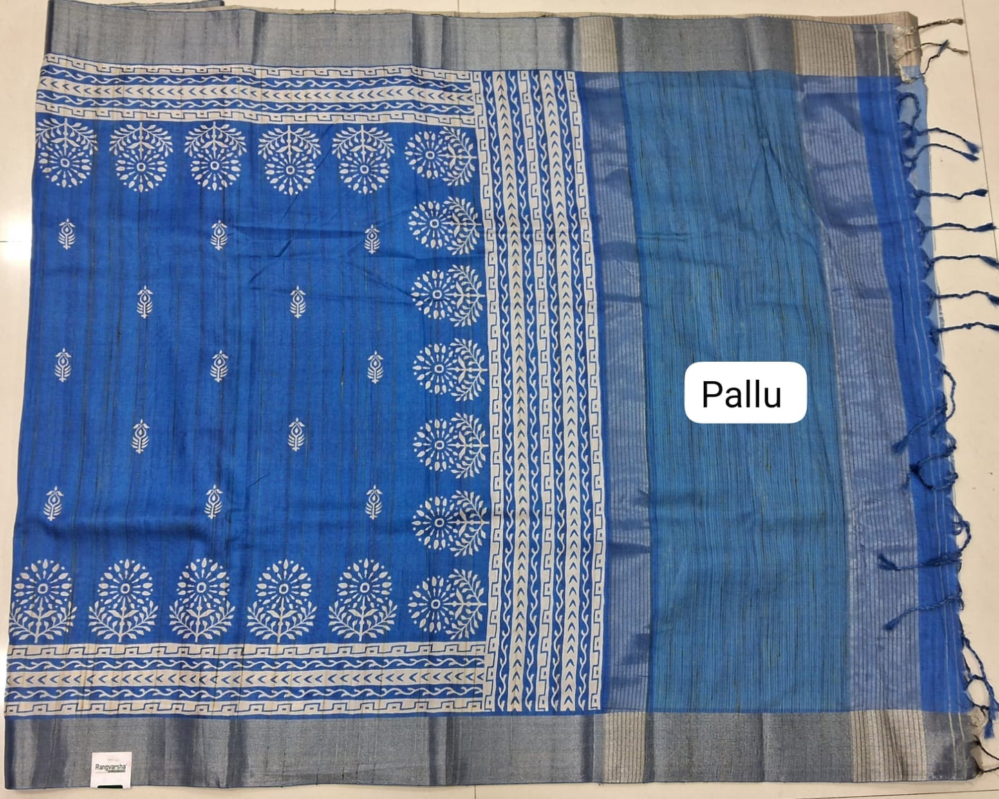 Caribbean Blue Tussar Saree